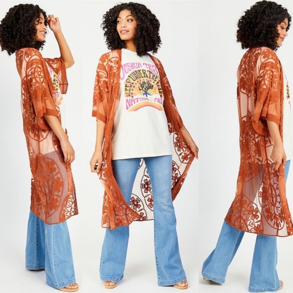 Roommates Orange Lace Kimono Duster
